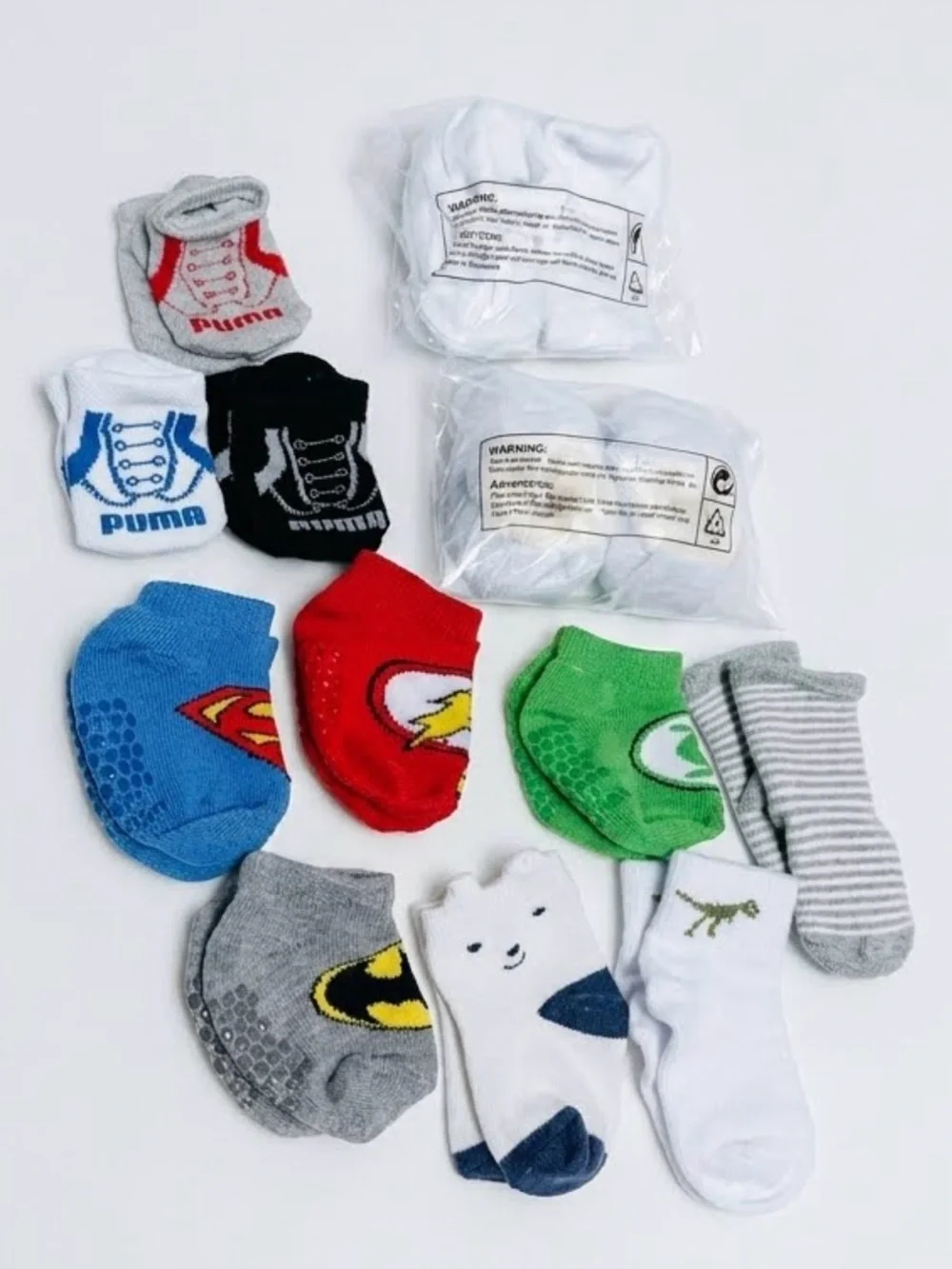 Baby Boy Socks & Booties Bundle 12pk Size 3-6M Puma, DC Comics Superheroes